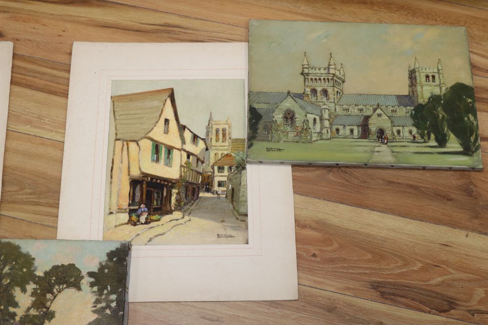 Godwin Bennett (1888-1950), three views of Wimborne, Dorset, oil on canvas. all approximately 30cm x 41cm